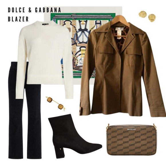 DOLCE & GABBANA Tan Cotton Single Breasted Blazer With Leopard Print Lining - Picture 2 of 12